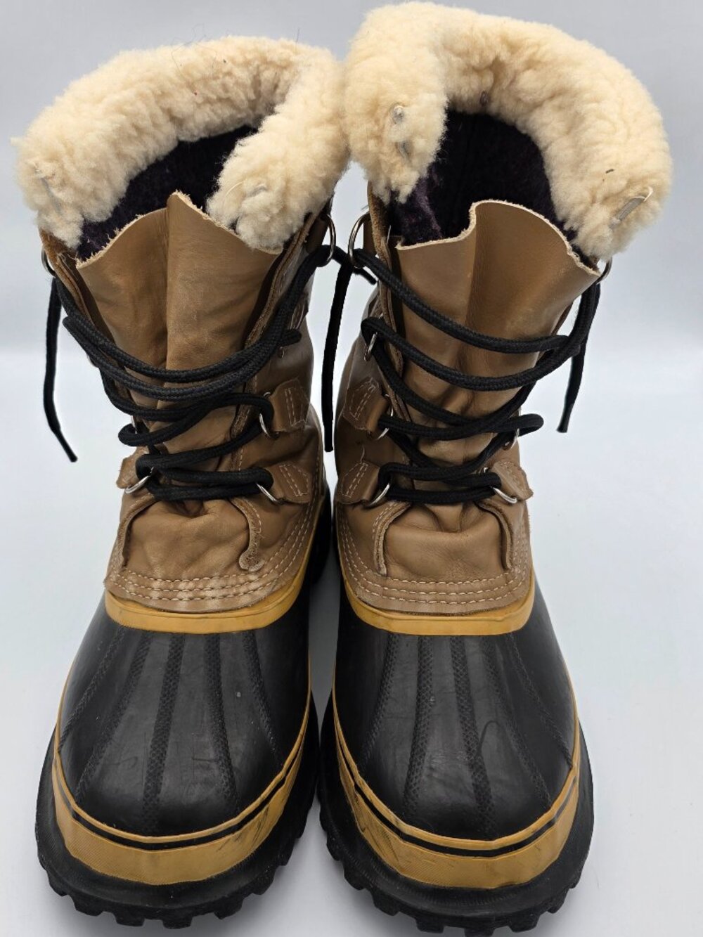 Vintage Sorel Caribou Waterproof Leather Snow Boots Tan Black